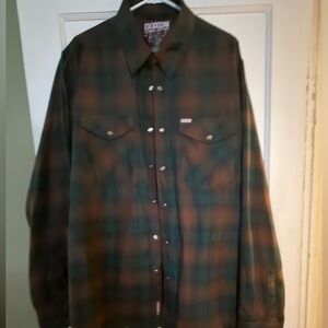 DIXXON Green and Brown Plaid Casual Button Down Shirt
